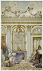 18世纪风格,宫殿,室内,18世纪,竖琴,壁炉架,壁炉,乐器,垂直画幅,艺术