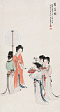 当代画家郑慕康人物绘画艺术作品<br/>郑慕康（1901—1982年），名师元、师玄，号慕康，广东省潮阳人。幼年对美术、广告图案很有兴趣。1918年进入上海美专，以素描中的肖像画为主攻方向，师从冯超然，得明代曾鲸晕染法神髓，将西洋画的明暗法、透视法和传统工笔人物糅合为一；擅长人物画，兼工诗书