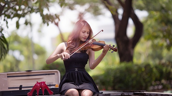 音樂的女孩，亞洲，小提琴 壁紙 - 25...
