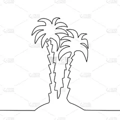 一行画棕榈树，椰子树