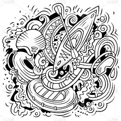 夏季体育卡通涂鸦插画。有趣的设计。