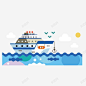蓝色轮船大海插画 平面电商 创意素材