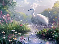 简约白鹭插画素材图AI图