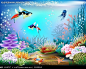 海底世界 海星 鱼类 气泡-海底世界插画