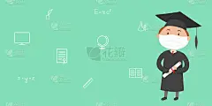 医用口罩研究生持有毕业证书。卡通。矢量图