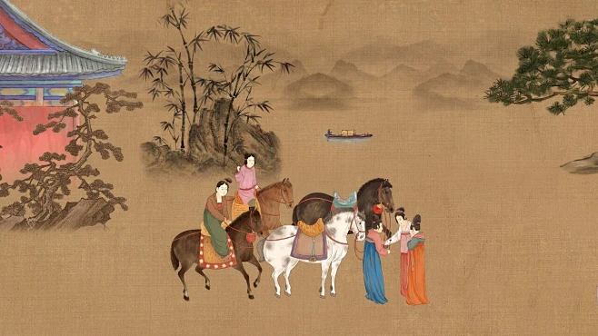 古风唐代出行图工笔画背景-花瓣网