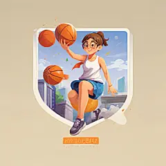 戴眼镜打篮球的女孩插画卡通风格贴纸
