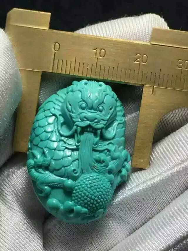 原矿高瓷绿松石，龙头雕件，重14.8g#...