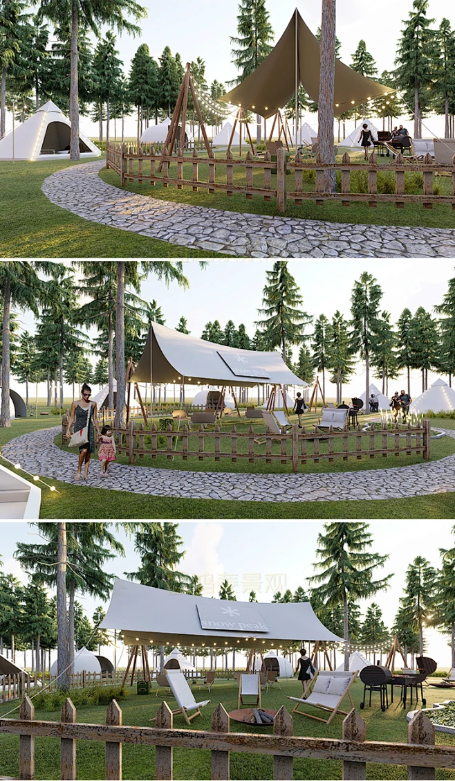 乡村露营基地SU模型户外烧烤聚餐网红露营营地公园野餐帐篷su模型-花瓣网