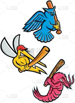 野生动物,吉祥物,棒球,大虾,精制虎虾,图像,棒球运动员,蚊子,性格,收集