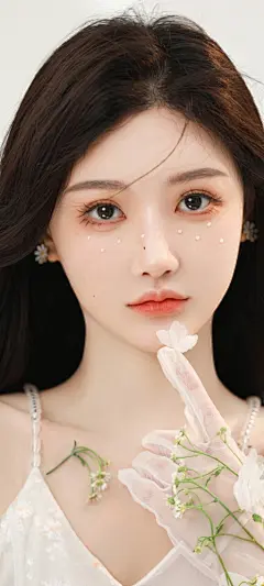 美女 鲜花 白色裙子 养眼美女手机壁纸