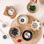 Amazon.com: No Name No Seal 9-Piece 4-Inch Appetizer Plates Chip & Dip Sets with Bamboo Trays Ceramic Round Bowls in Different Patterns Suitable for Parties Serve desserts, dips, snacks (6, darkness) : Home & Kitchen