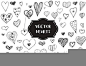 Vector graphic set of hand drawn hearts on a white background.