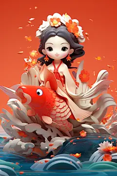 AI数字艺术新年锦鲤人物模型