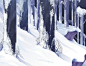 树木森林冬天雪景观概念艺术图