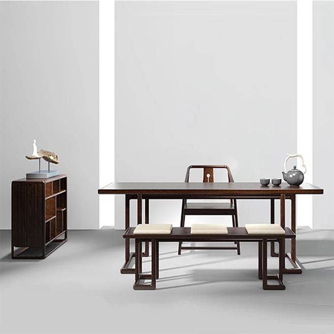 新中式实木家具后现代中式水曲柳餐桌椅组合...