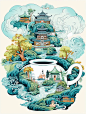 绝美茶壶·中国山水·创意绝佳·茶叶包装插画