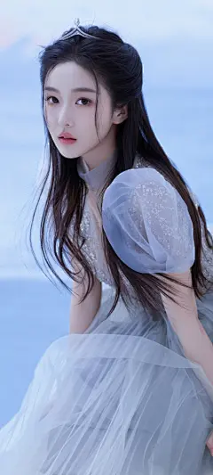 曹婉瑾 蓝色裙子 女神小姐姐 迷人美女手机壁纸图片