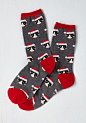  Here Comes Santa Paws Socks | Mod Retro Vintage Socks | ModCloth.com : Make a list and check it twice, and each time you’ll find that these cat socks are oh-so nice! This grey pair brings joy to all thanks to their festively dressed felines, whose hats a