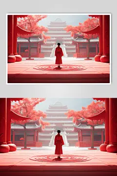 AI数字艺术新年红色空间儿童人物摄影图
