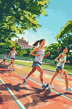 AI数字艺术扁平风校园运动会人物插画-众图网