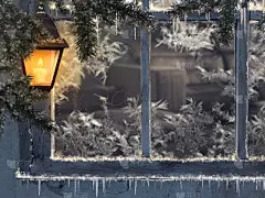 灯笼,雪,冬天,窗户,冰柱,黄色,自然美,美,贺卡,水平画幅
