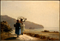 印象派画家卡米耶·毕沙罗油画风景作品《海边聊天的少妇》