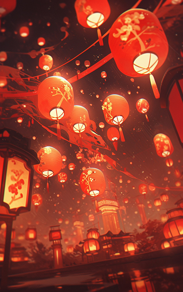 红色灯笼串喜庆背景素材图片