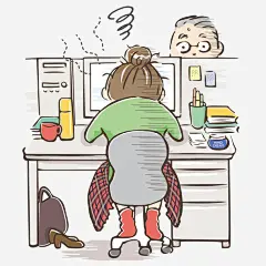 工作的女人绘画简图免抠素材 电脑 设计图片 免费下载 页面网页 平面电商 创意素材 png素材