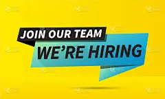 我们正在招聘，加入我们的团队与黄色背景抽象框架字母。题字可用于公告、传单、海报、横幅等。