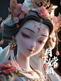 Bust close - up 半身特写

 Mockup 模型

 Beautiful Chinese Beauty fairy under the moon 月亮下的中国仙女

 Adorned in ancient Chinese clothes and jewelry 用中国古代的衣服和珠宝装饰

 Partially transparent material 部分透明材料

 Auspicious clouds, moon, warm colors 祥云，明月，暖色

 Glow，clear o