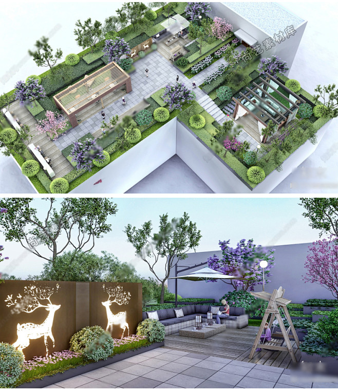 现代屋顶花园 空中花园 室外露台酒店花园景观SU模型草图大师模型-淘宝网