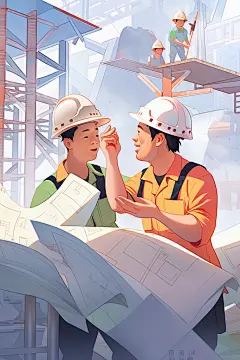 卡通劳动节建筑工人图片插画