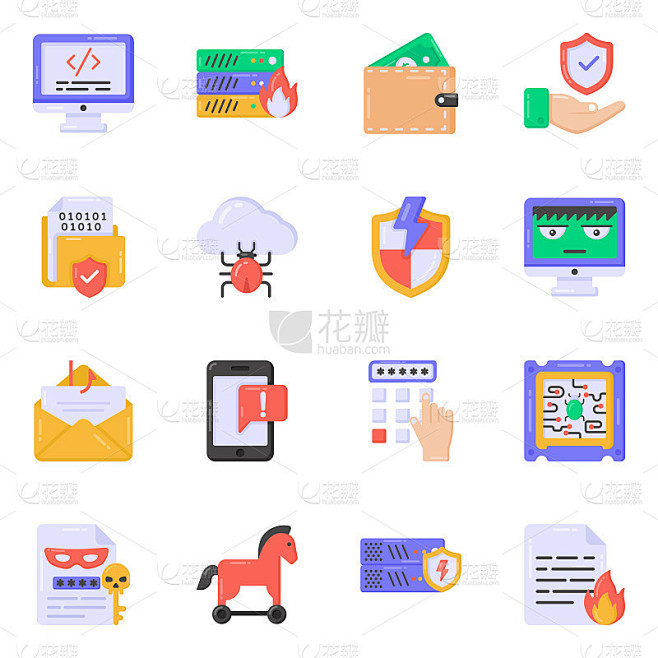 Web攻击和黑客平面图标包