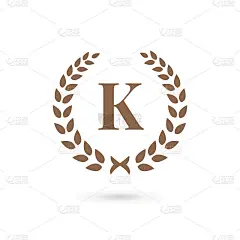 字母K与月桂花环的图标