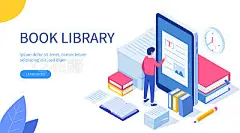 book libraryMedia book library concept. Can use for web banner, infographics, hero images. Flat isometric vector illustration isolated on white background.