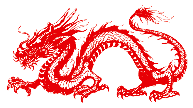 古典中国风红色龙纹龙龙金色龙凤凰剪纸 P...