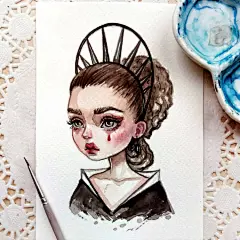 Q版水彩人物插画~ ins : blackfuryart ​​​ ​​​​