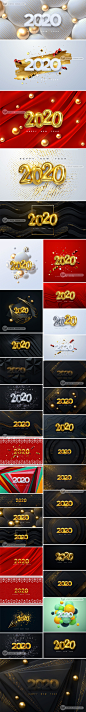 2020鼠年金色立体数字艺术字体新年春节AI矢量设计模板素材S473