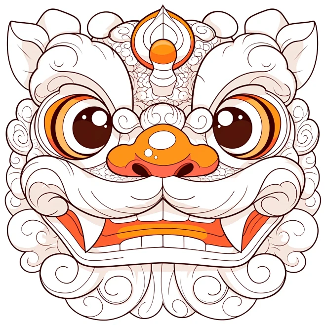 醒狮头线稿 | 元宵节舞狮 | 新年插画 - 小红书-花瓣网