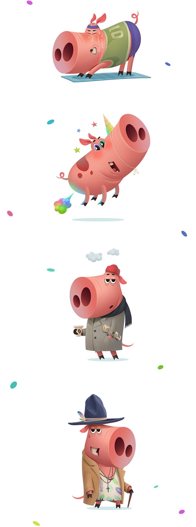 贪心桃红色的“飞猪”插画设计封面大图