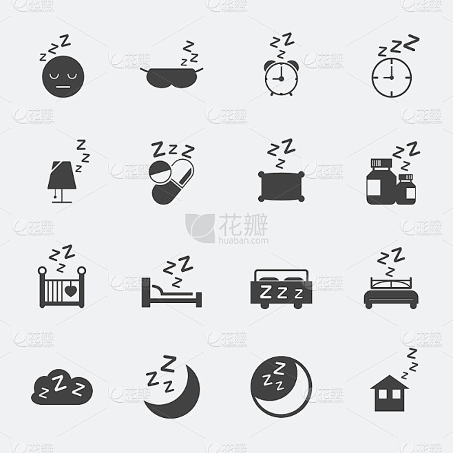 睡眠的图标集。