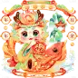龙年春节拟人龙年祝福场景大尺寸贴纸