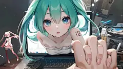 初音未来 穿出电脑屏幕 手紧握手 4K电脑壁纸
