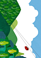 划船植物风景树林湖泊花海自然风景插画