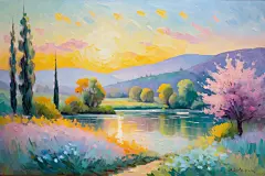 公园绘画田园花园油画插画图片