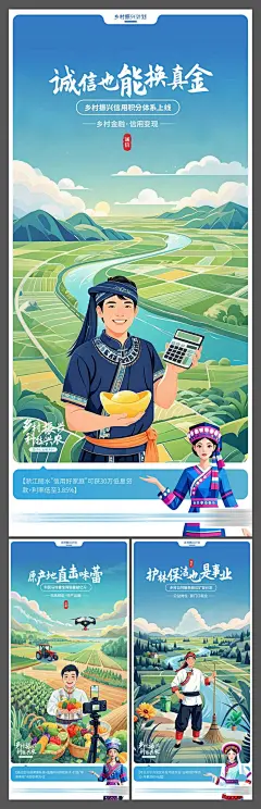 扁平化手绘乡村振兴非遗宣传海报3105PSD源文件