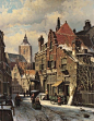 Willem Koekkoek (Amsterdam 1839-1895 Nieuwer-Amstel (thans Amstelveen)) Besneeuwde stad - Kunsthandel Simonis en Buunk, Ede (Nederland).