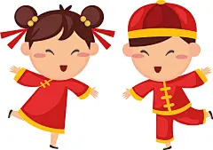 春节儿童卡通人物免扣元素