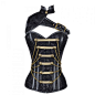 Black Satin Militatry Corset with Chain and PVC Detail: 